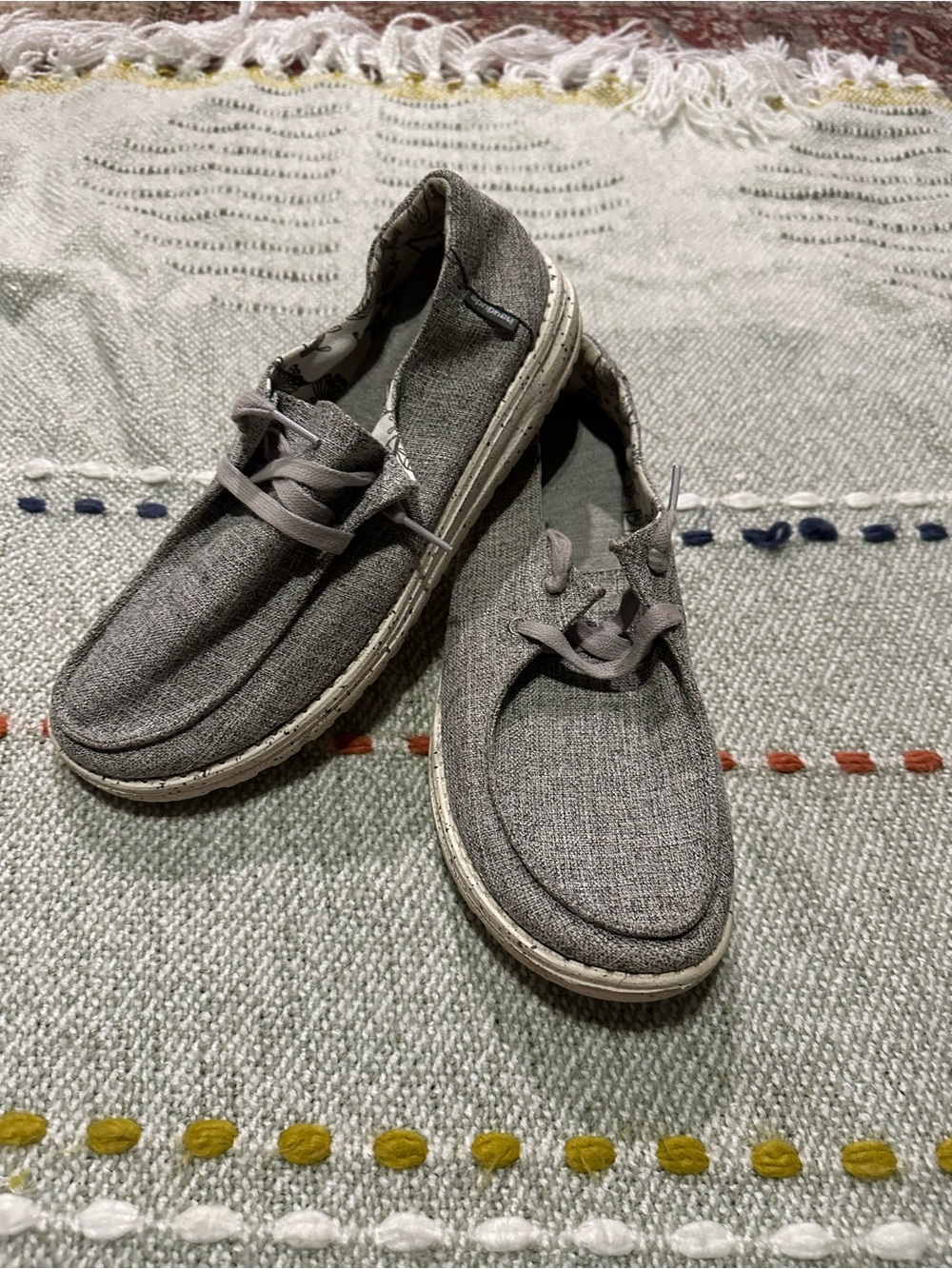 Hey Dude Women's Grey Canvas Lace-Up Loafers